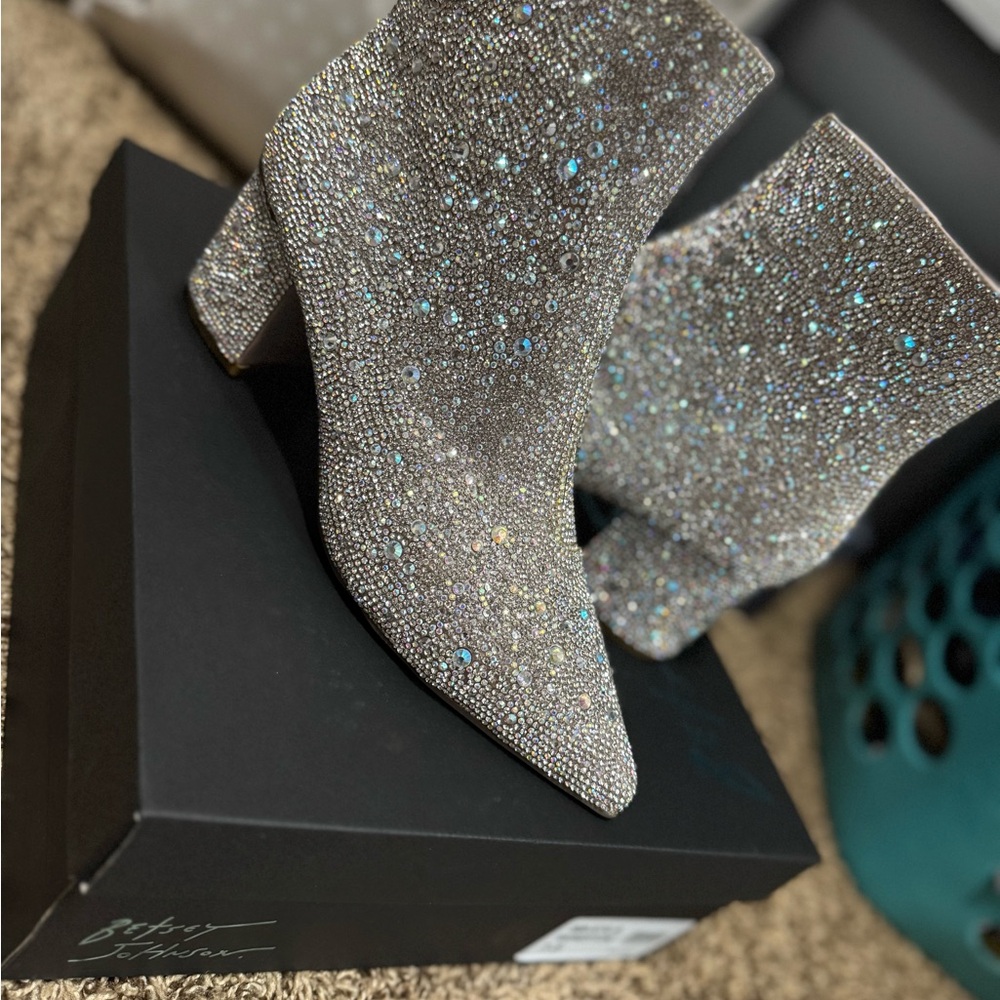 Betsey Johnson Sparkling Silver Ankle Boots
